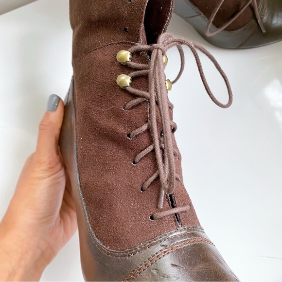 🍂 RED LEVEL BURGUNDY BROWN FAUX LEATHER SUEDE HEEL BOOTIES! - Picture 10 of 17